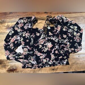 Free People Hilary Printed Black Combo Top size large new with tags